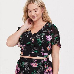 Torrid Black Floral Chiffon Crop Top
